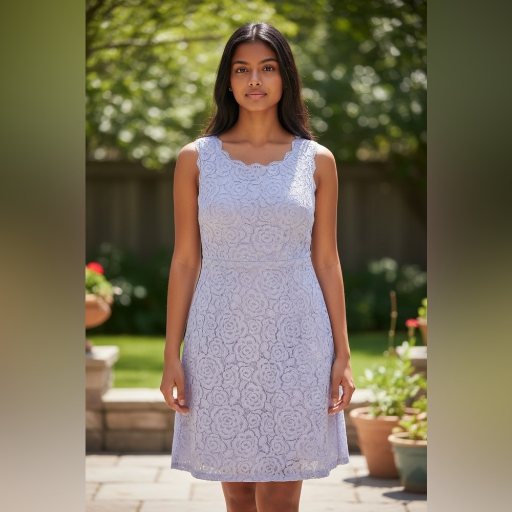 Adrianna Papell Women's Floral Lace Knit Purple/Blue Sheath Dress Sz 6